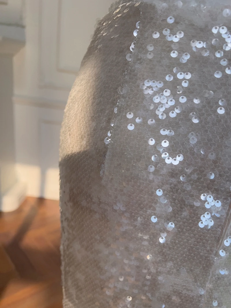 Ele Hoge Taille Slim Fit Kwastje Trim ter Ne Tweedelige Set Faion Klassieke Midi Rok Met Pailletten Sexy Chique Amber Top