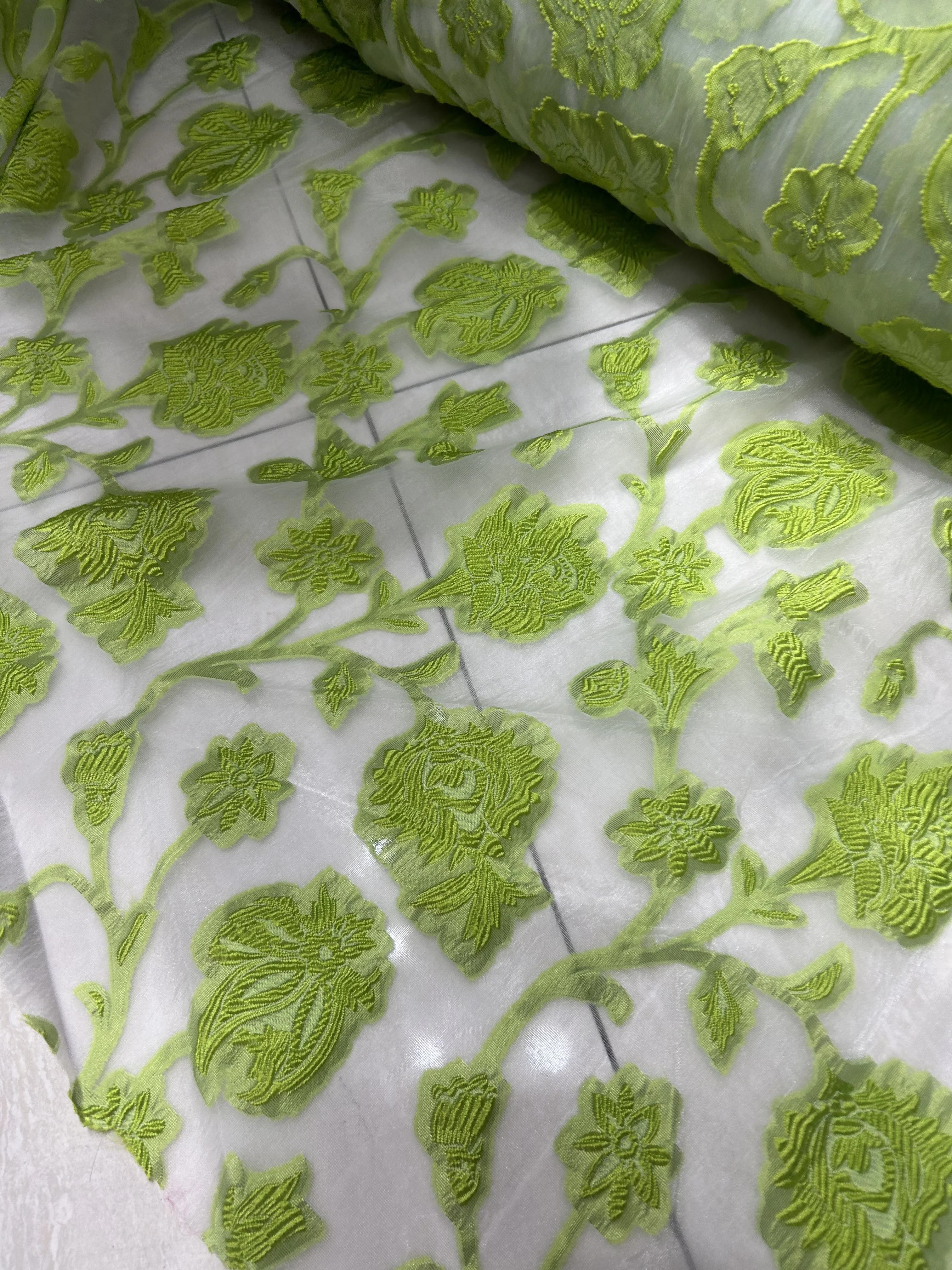 Good Looking Light Green Jacquard  French Nigerianc Lace Fabric Embroidered Tulle for Wedding Show or Party Dress