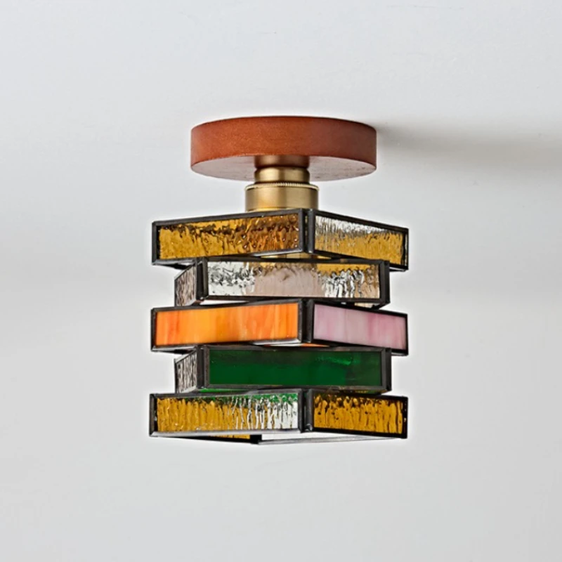 Retro Colored Glass Ceiling Light Corridor Living Room Bedroom Light House Decoration Ceiling Chandeliers Creative Lamp
