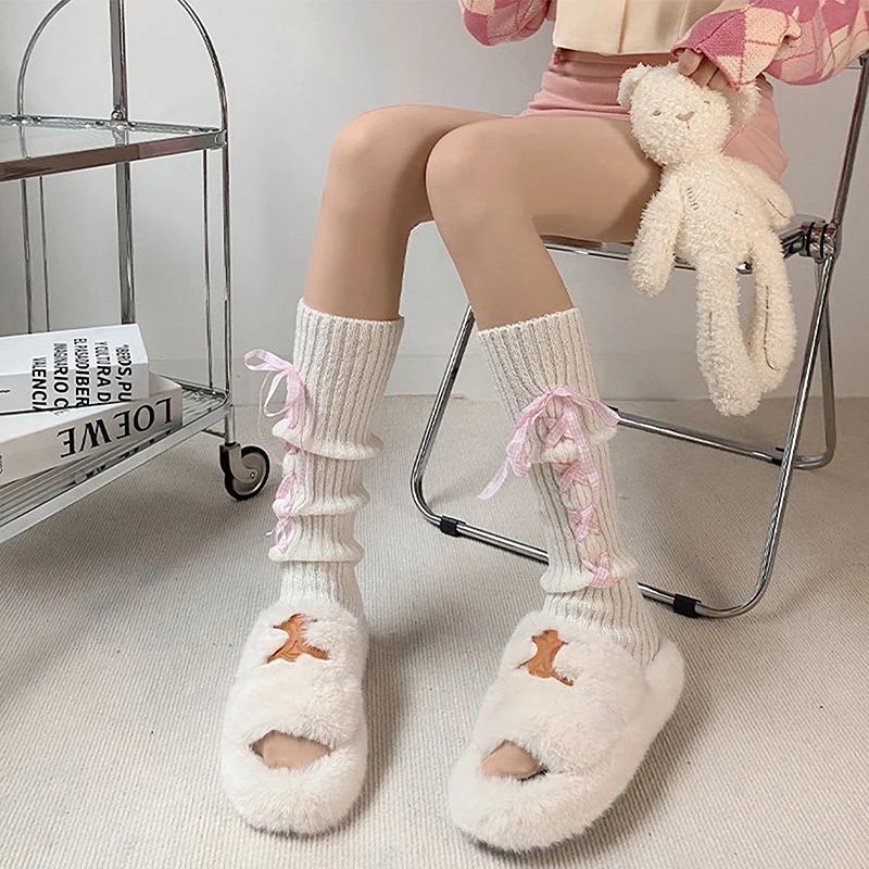 Frau Beinwärmer Herbst und Winter Band Lolita schwarz Kniewärmer lange Socken JK gestrickte Beinwärmer