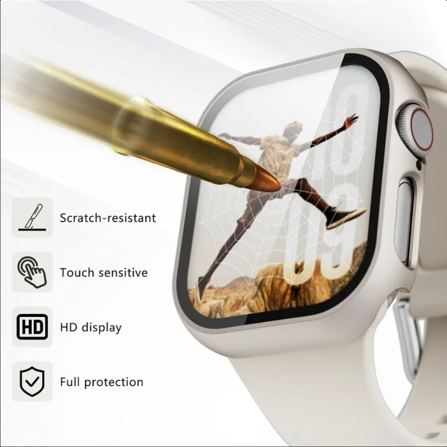 5 عبوات لساعة Apple Series 9 8 7 مع واقي شاشة 45 ملم من البولي كربونات الصلب وغطاء حماية رفيع للغاية مع درجة حرارة مدمجة