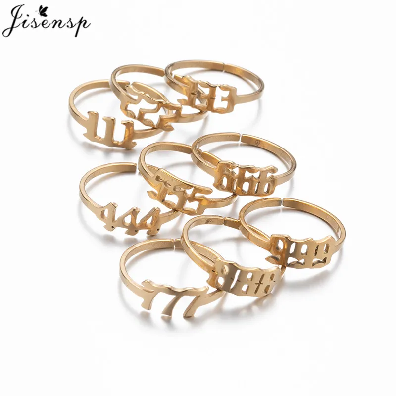 Lucky 111 222 333 444 555 666 888 999 777 Rings Stainless Steel Angel Number Adjustable Finger Ring for Women Minimalist Jewelry