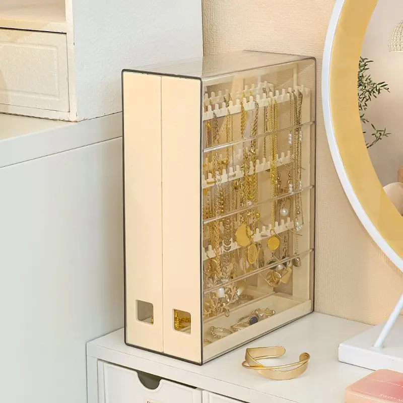 

Anti-Tarnish JewelryBox Organizer,Pull-Out Drawer Dustproof Display Stand for Gold Earrings Necklaces Rings,Desktop Storage Case