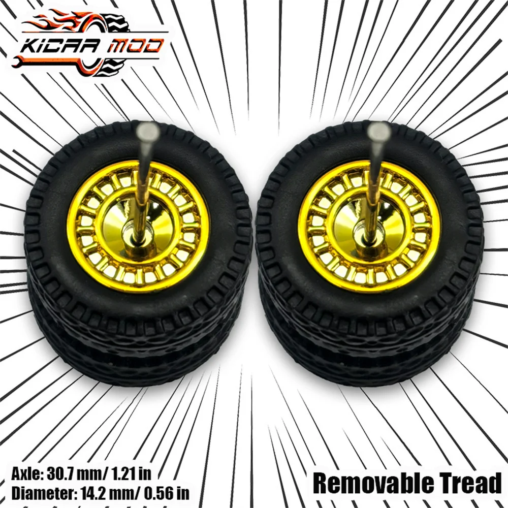 1/64 Model Car Wheels with Rubber All Terrain Tires Closed Spoke Refitting Part for Off-road Vehicle HotWheels Medium Size 1 Set