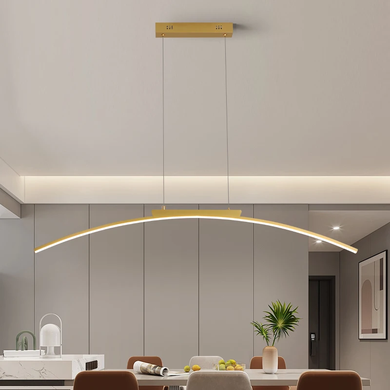 Modern LED Gold Pendant Light Dimmable Hanging Lamp for Minimalist Arc Design Restaurant Energy Saving Inst Dining Room Kitchen