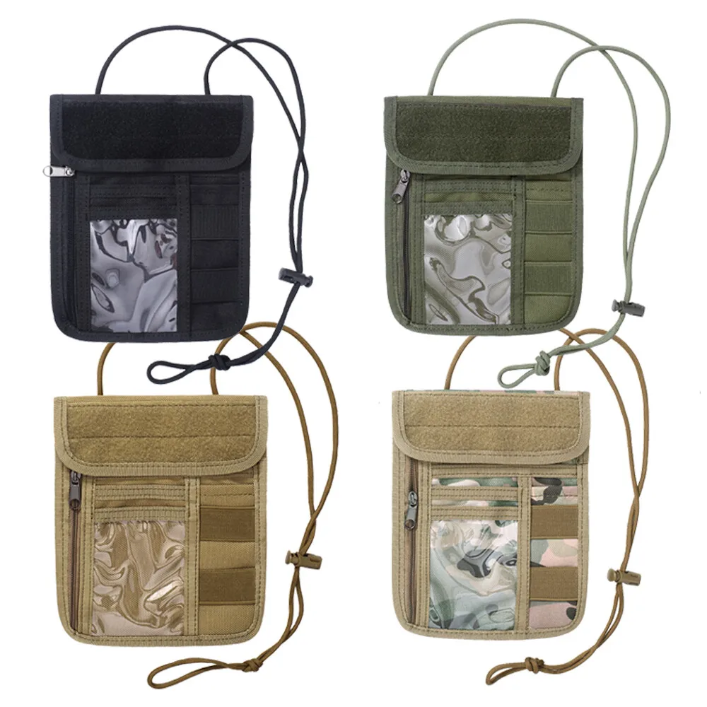Tactical ID Credit Card Holder Case Purse Chest Hanging Molle Pouch Wallet Bag Neck Lanyard Key Holder Credit Passport Organizer