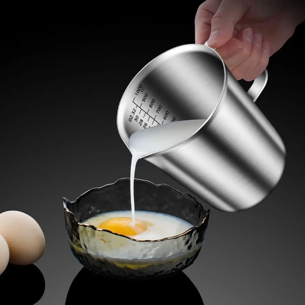 

500/1000/1500/2000ML Stainless Steel Cup with Scale Stainless Steel Milk Frothing Jug Large Mouth Large Capacity Graduated Cup