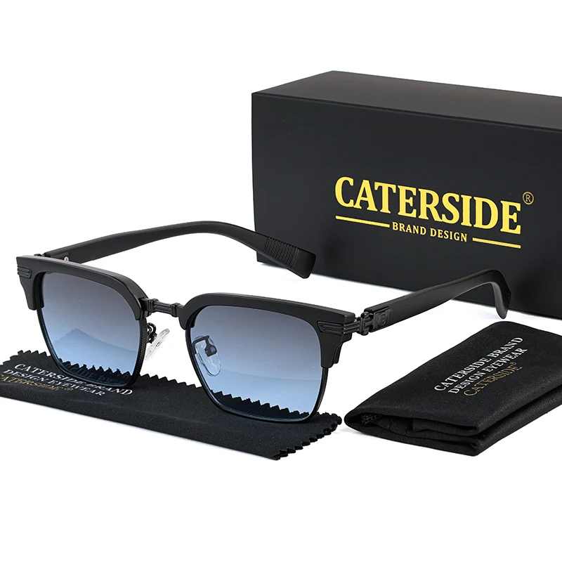 

CATERSIDE Vintage Square Sunglasses Men Metal Half Frame Fashion Women Sun Glasses Travel Party Business UV400 Brand Eyewear