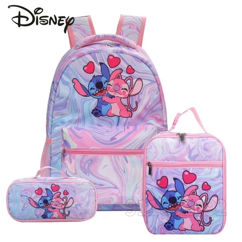 Disney Stitch New Children\'s School Bag 3-piece Set Children\'s Backpack Cartoon Girls\' School Bag Large Capacity High Quality