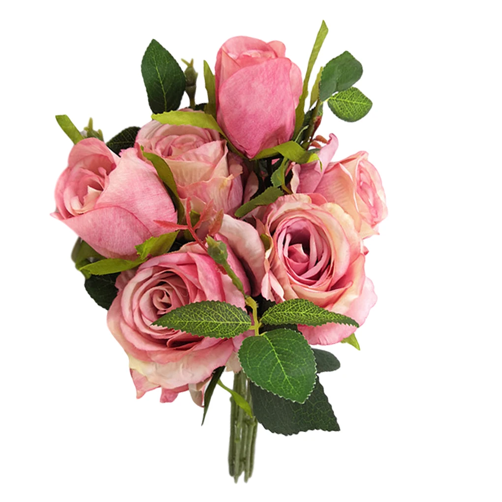 

10 головок искусственный букет роз имитация цветка свадебный букет свадебная вечеринка искусственный цветок, белый