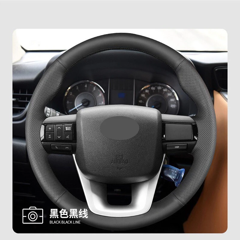For Toyota Hilux Fortuner 2015 2016 2017-2019 2020 2021 Car Steering Wheel Cover Customized Diy Manual Sewing Microfiber Leather