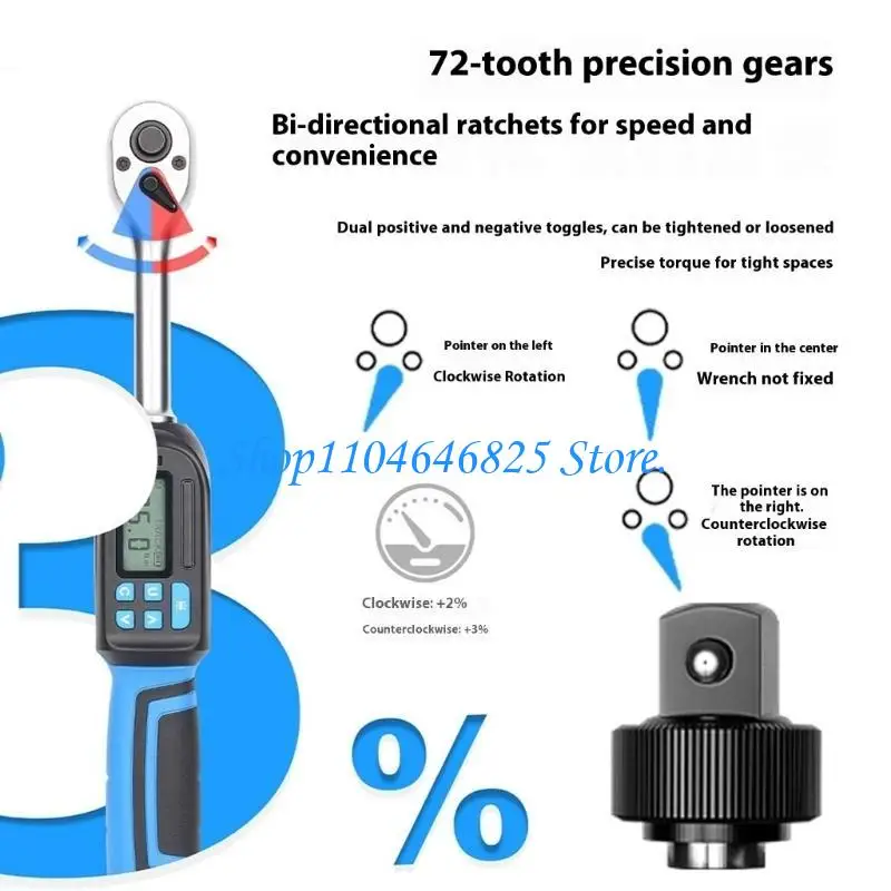 Heavy Duty High Accuracy Professional Torque Wrench Tool LCD Screen Interchangeable Heads 4 Measurement Modes Included