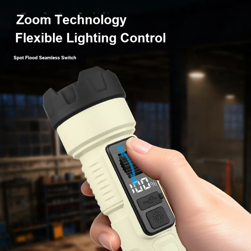 COB Flashlight Strong Light Dual Source Rolling Zoom Portable Type-C Work Light for Outdoor Use
