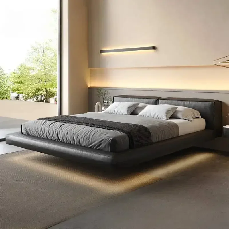 T Designer Black Double Bed Waterproof Full Size Modern Wooden Double Bed Luxury Platform Floor Camas De Dormitorio Furniture