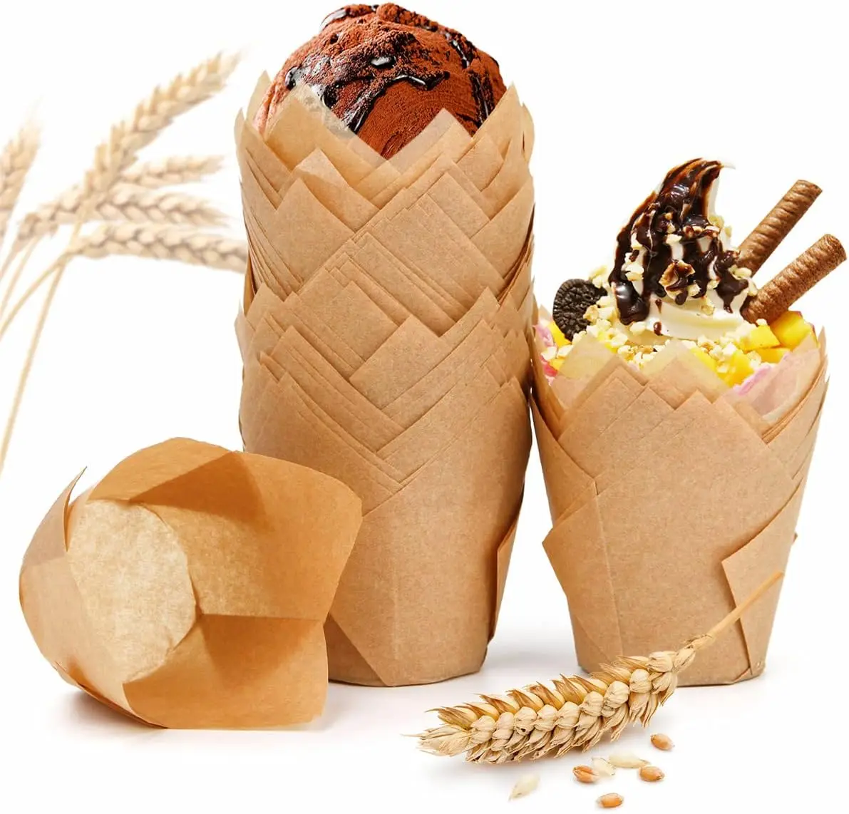 100pcs Oilproof Tulip Muffin Cupcake Cups Liners Baking Paper Cups Cupcakes Liner Baking Tools Case  For Wedding Party Birthday