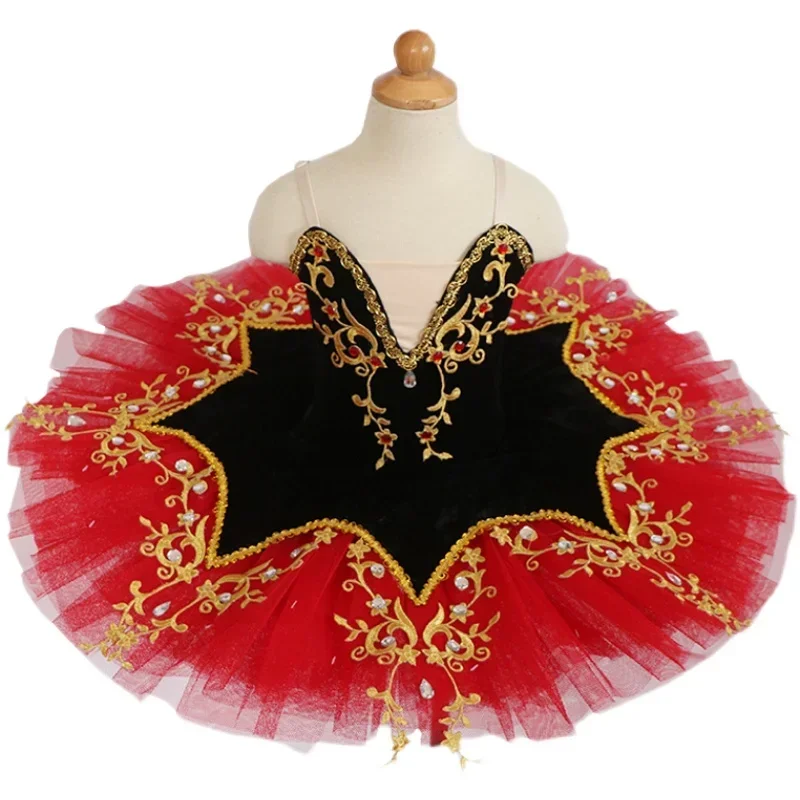 Tutú de Ballet profesional para niñas y adultos, vestido de terciopelo negro y rojo, disfraz de Halloween, bailarina