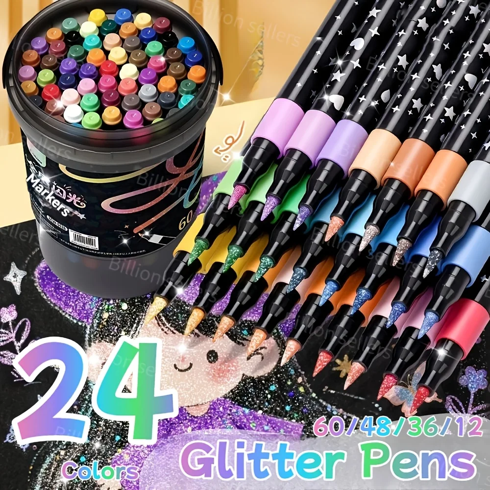 

Набор цветных блестящих маркеров 60/48/36/24/12 — акриловые блестящие ручки на водной основе для студенческого искусства, скрапбукинга и канцелярских принадлежностей