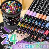 Juego de rotuladores con purpurina de 60/48/36/24/12 colores, bolígrafos con purpurina acrílica a base de agua para arte de estudiantes, álbumes de recortes y papelería