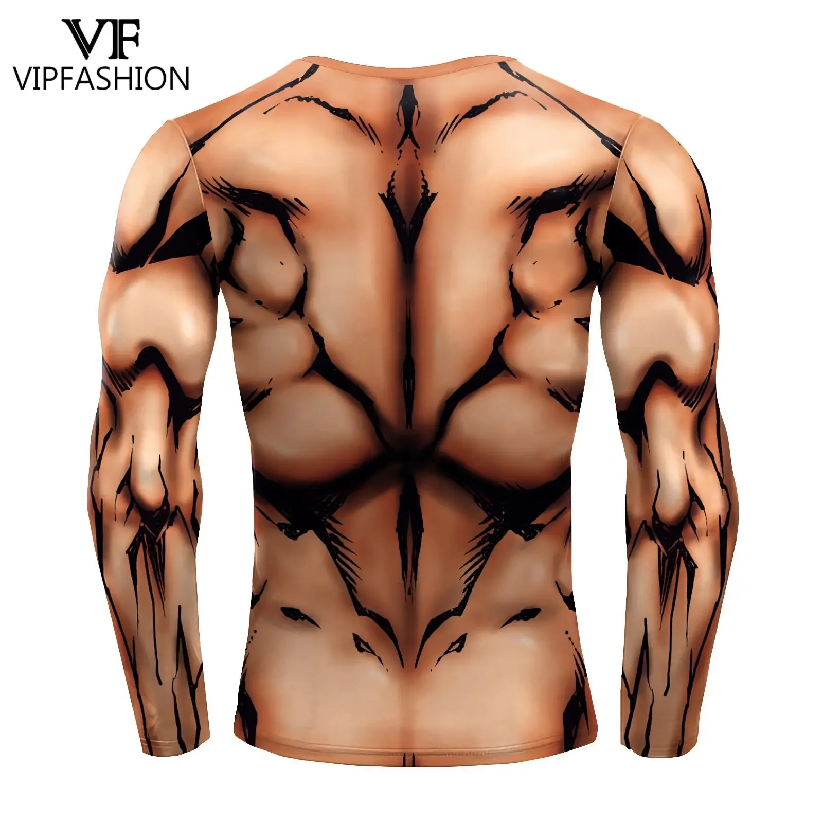 VIP FASHION Long Sleeve Shirt Quick Drying Bodybuilding Workout Top Compression Running T-shirt Men Muscle Print Tee Clothing