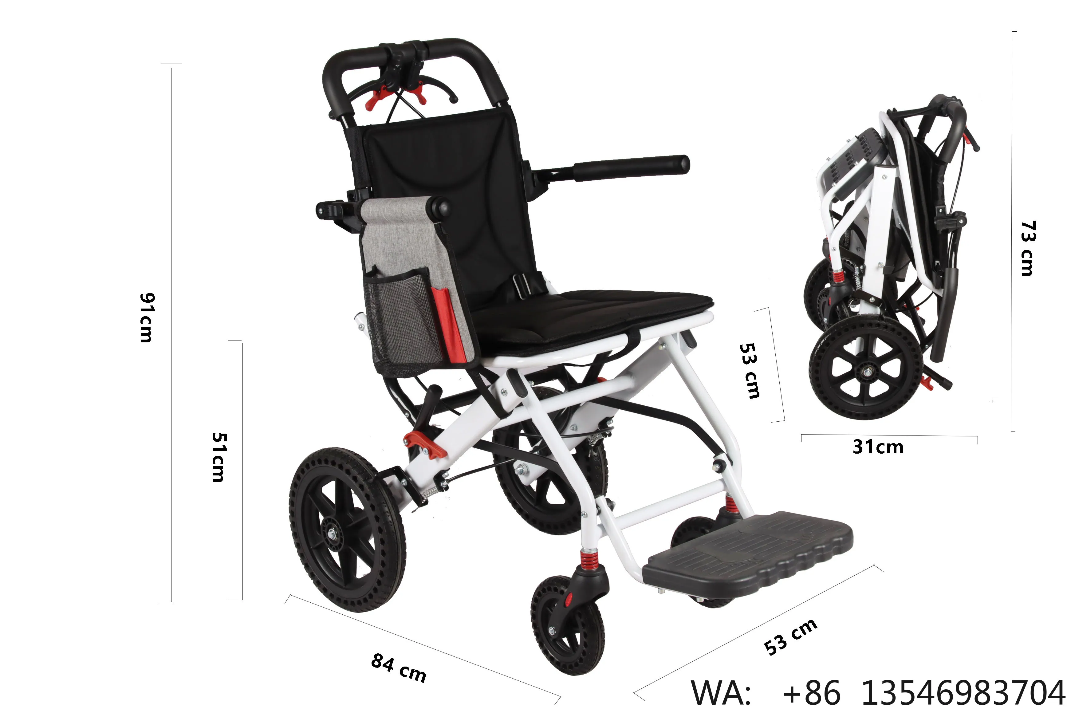 

Hospital Pharmacy Travelling Using Light Weight Aluminum Manual Wheelchair Ramps Foldable Wheelchair with Detachable Cushion