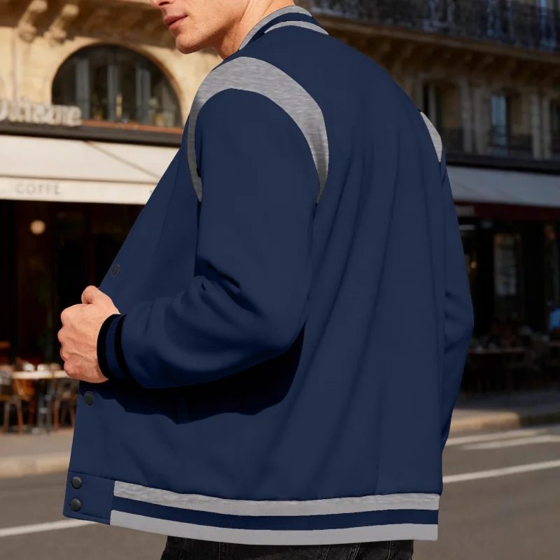 American Style Autumn and Winter New Style Men's Outerwear Baseball Jacket Casual Fashion Fleece - Lined Patchwork Cardigan