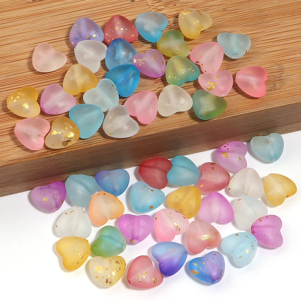 200 Stück Acryl-Herzperlen, mattierte goldene Folie, pastellfarben, sortierte Abstandsperlen für DIY-Schmuckherstellung, Armband, Halskette