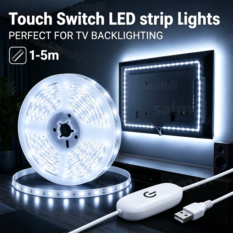 SMD2835 LED Light Strip USB Touch Dimmer Flexible Self Adhesive Tape Cuttable Design For Kitchen Stair Bedroom Atmosphere Lamp