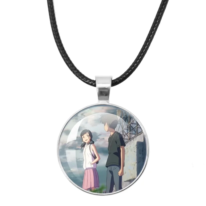 New Style Anime W-Weathering with you Character Hodaka and Hina 25mm Silver-plated Leather Necklace Glass Handmade Jewelry Gift
