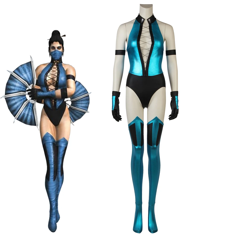 

Mortal Kombat X Kitana Cosplay Jumpsuit Women Sexy Cutout Deep V Bodysuit Full Set Halloween Carnival Xmas Party Battle Suit