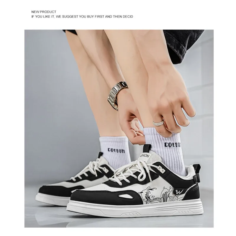Men's 2026 Autumn Y2K Streetwear Skate Shoes Leather White Sneakers American-Style Korean-Inspired Student Casual Sports Shoes