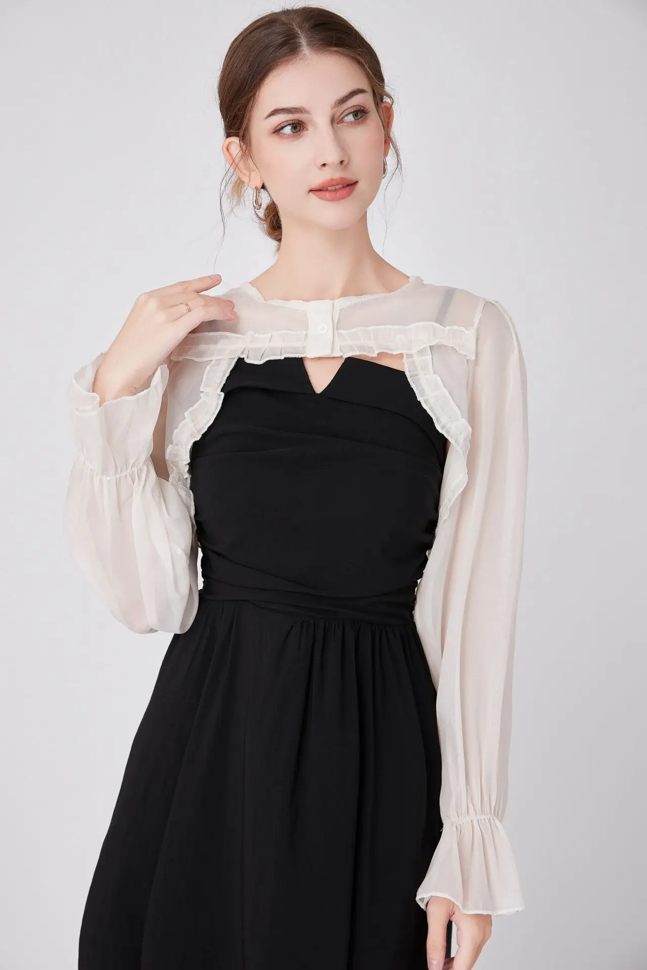 green emerald velvet dress Midi Formal Evening Dress with Half Sleeves and Pleated V-Neck main image 1