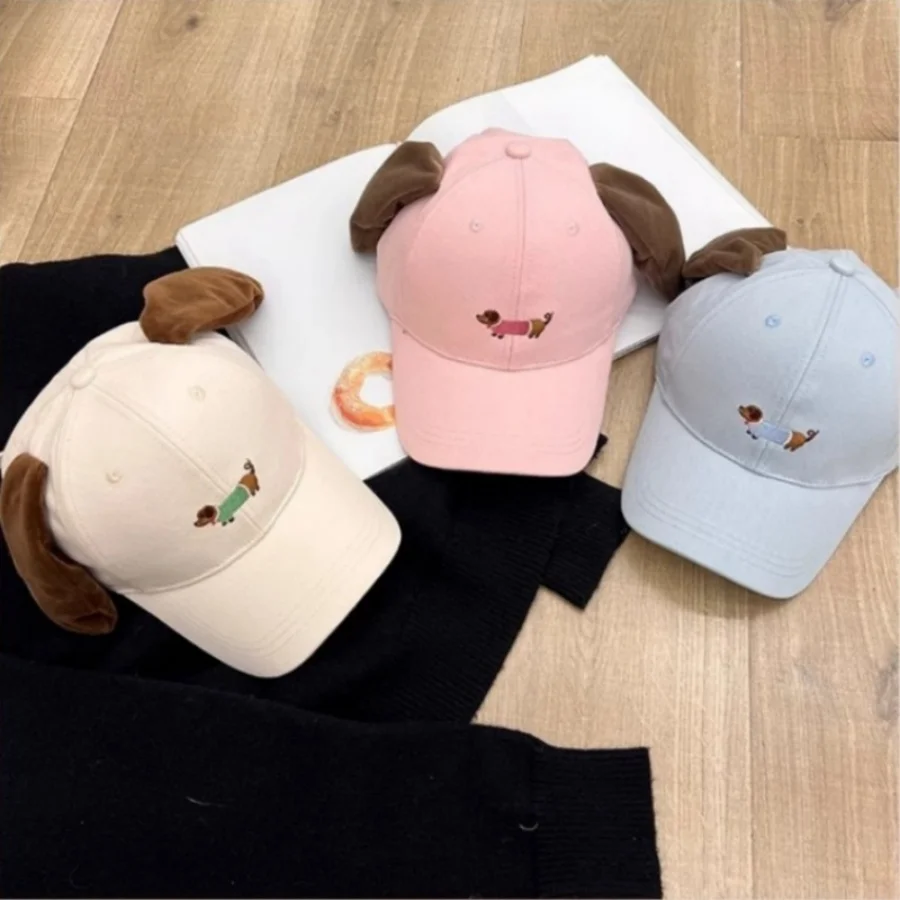 

Cute Dachshund Embroidery Baseball Cap with Ears Adorable Dog Pattern Hat, Casual Outdoor Sun Protection Breathable Headwear