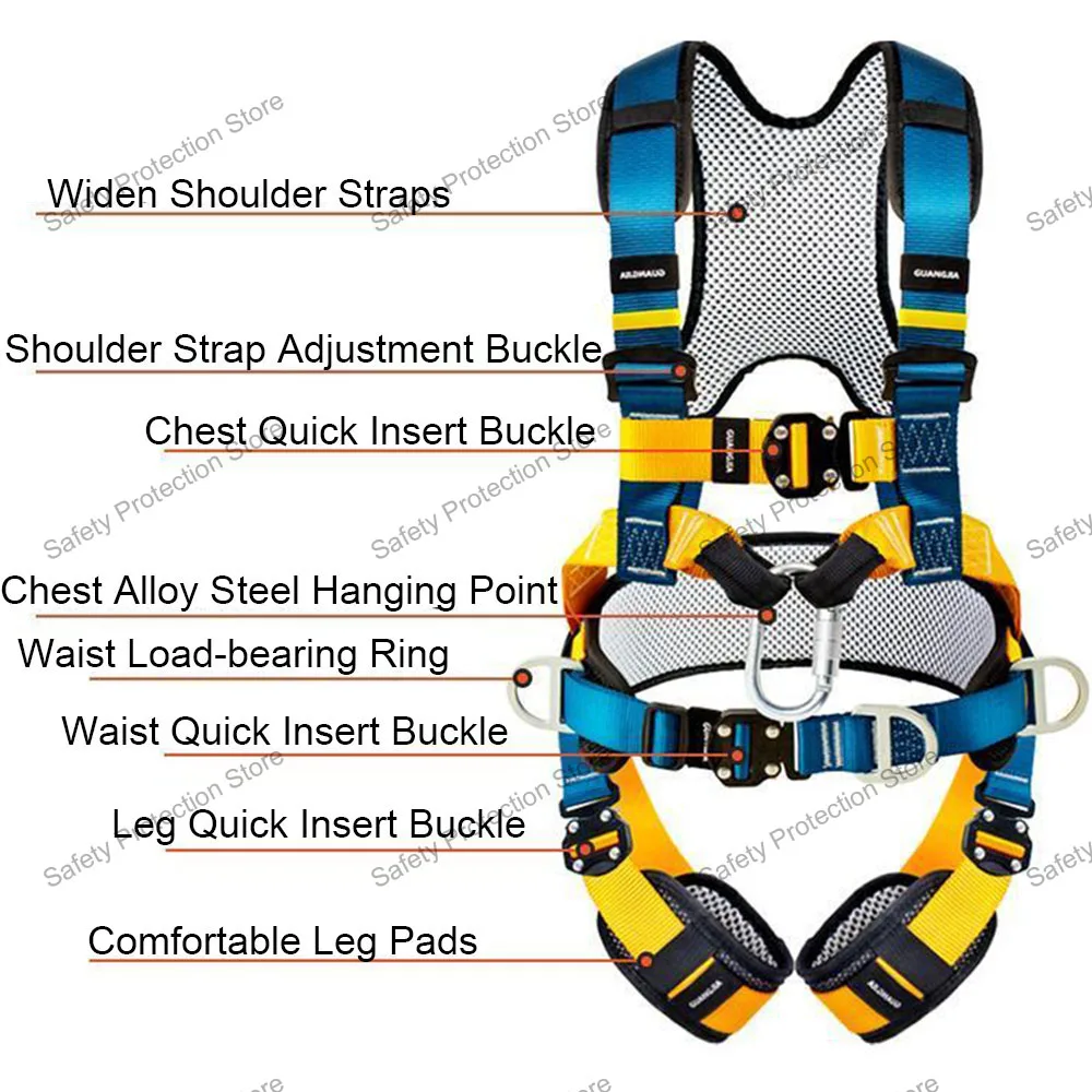 Arnés de seguridad de cinco puntos para el trabajo, cinturón de seguridad de cuerpo completo para escalada al aire libre, entrenamiento, trabajo,