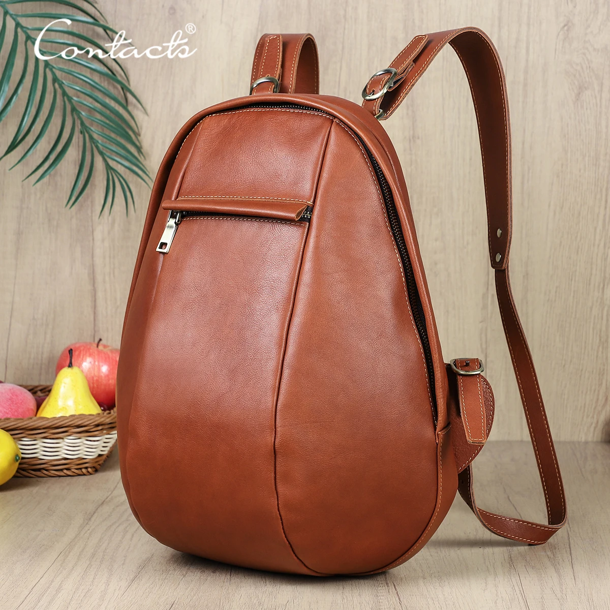 CONTACT'S Genuine Leather Small Backpacks for Women Fashion Luxury Designer Rucksacks Ladies School Bag for 13.3