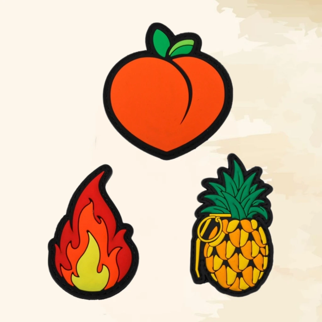 Peach Flame Grenade Pineapple 3D PVC Patch Fun Fruits Hook&Loop Hats Morale Badge Backpack Helmet Stickers Patches for Clothing