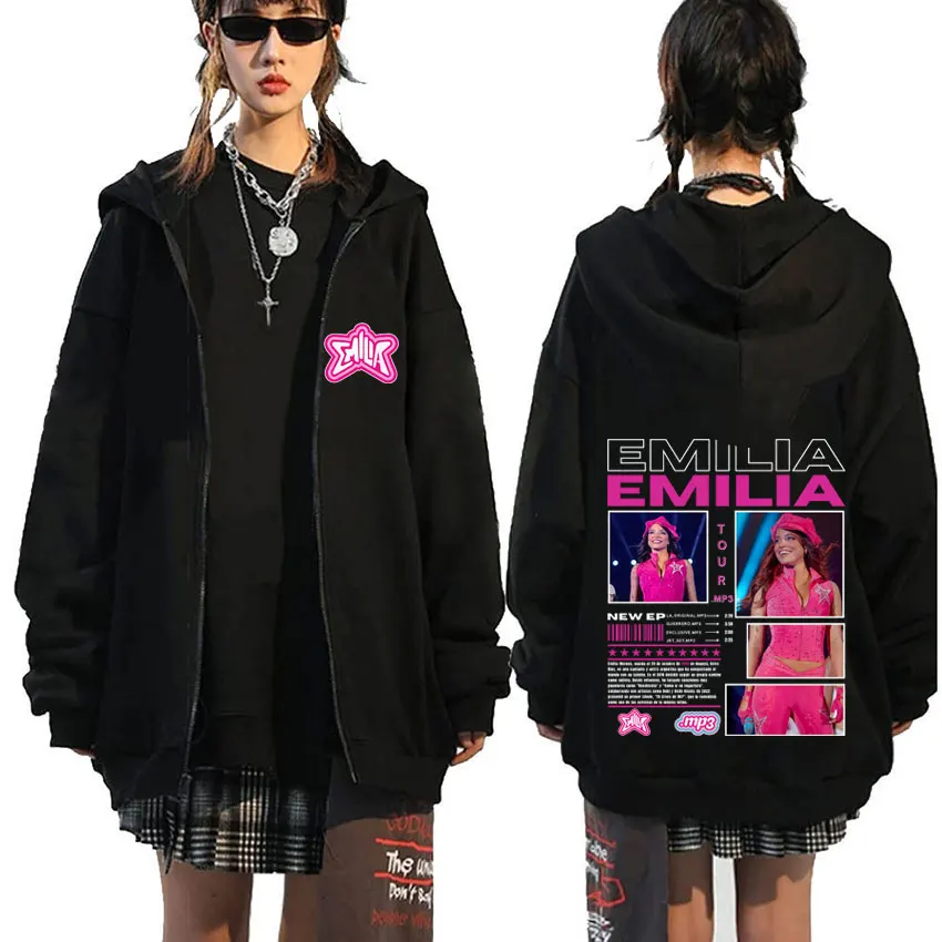 

Singer Emilia Mernes MP3 Tour Zipper Hoodie Men Women Fashion Pop Music Zip Up Jacket Unisex Vintage Oversized Zip Up Sweatshirt