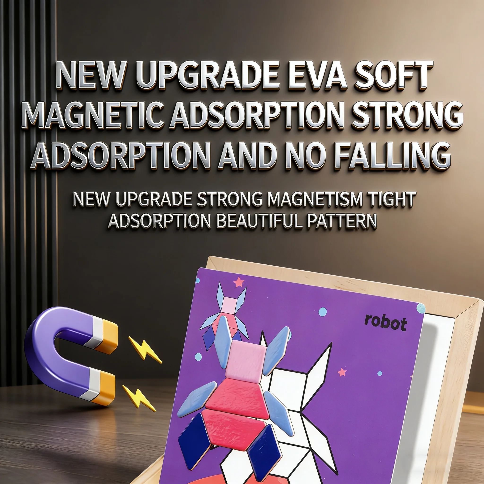 EVA Magnetisches Formenpuzzle-Set - Weich, Farbenfroh und Wiederverwendbar mit Massivholzbox für Kreatives Lernen und Einfache Aufbewahrung