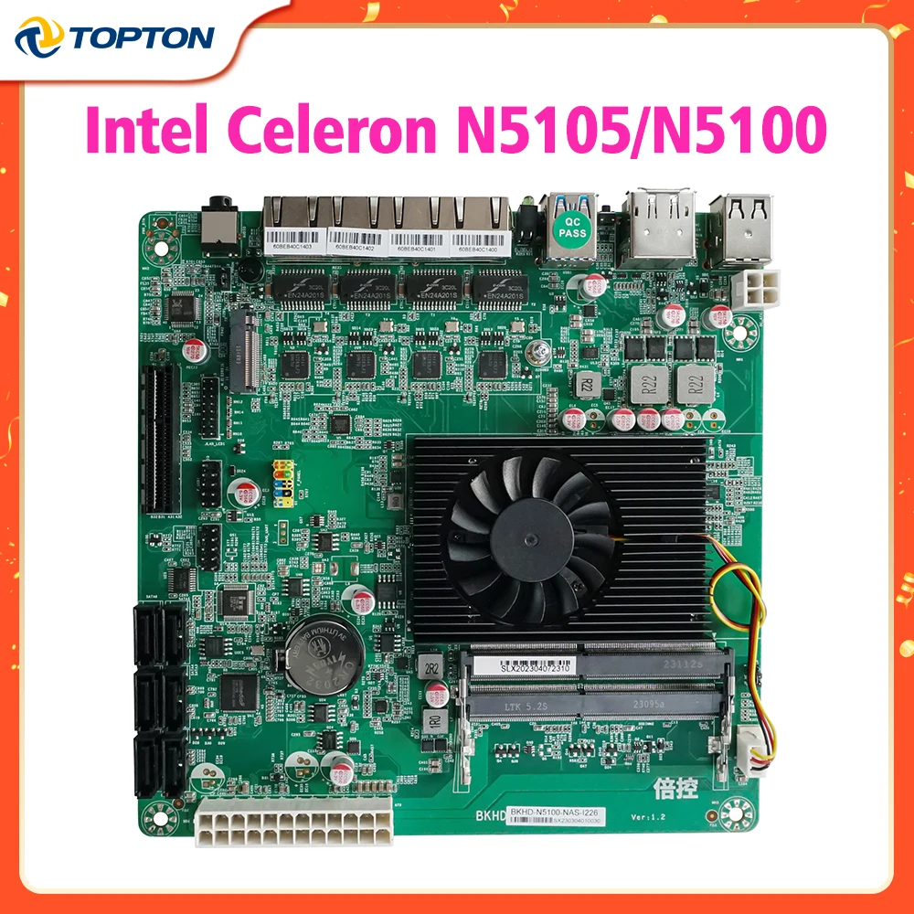 NAS Motherboard Intel Celeron N5105 N5100 MOBO 6*SATA3.0 4*2.5G Nics 1*PCIe 17x17CM Soft Routing 2*DDR4 Firewall Mainboard