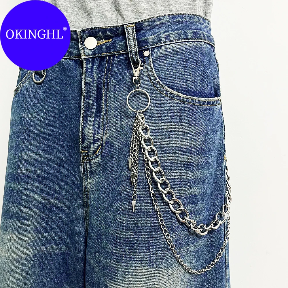 Retro Punk Hip-Hop Cone Double-Layer Pants Chain Fashion Accessory for Jeans Casual Pants Skirts Decorative Belt Chain