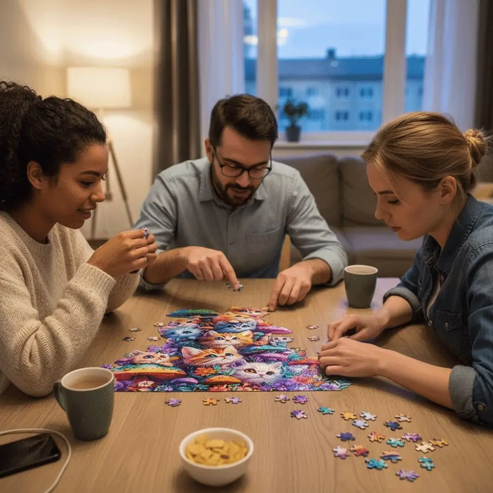 Kat puzzel met dierenpatroon Schattige paddestoel Hersenverbranding Houten puzzel voor volwassenen Uitdagende onregelmatige vorm Kat houten puzzel