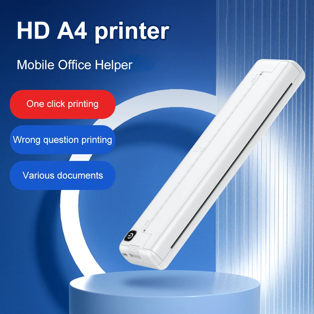 Inkless Thermal Printer A4 Thermal Printer 200dpi Mini Portable Rechargeable Bluetooth Inkless Thermal Printer for School Office