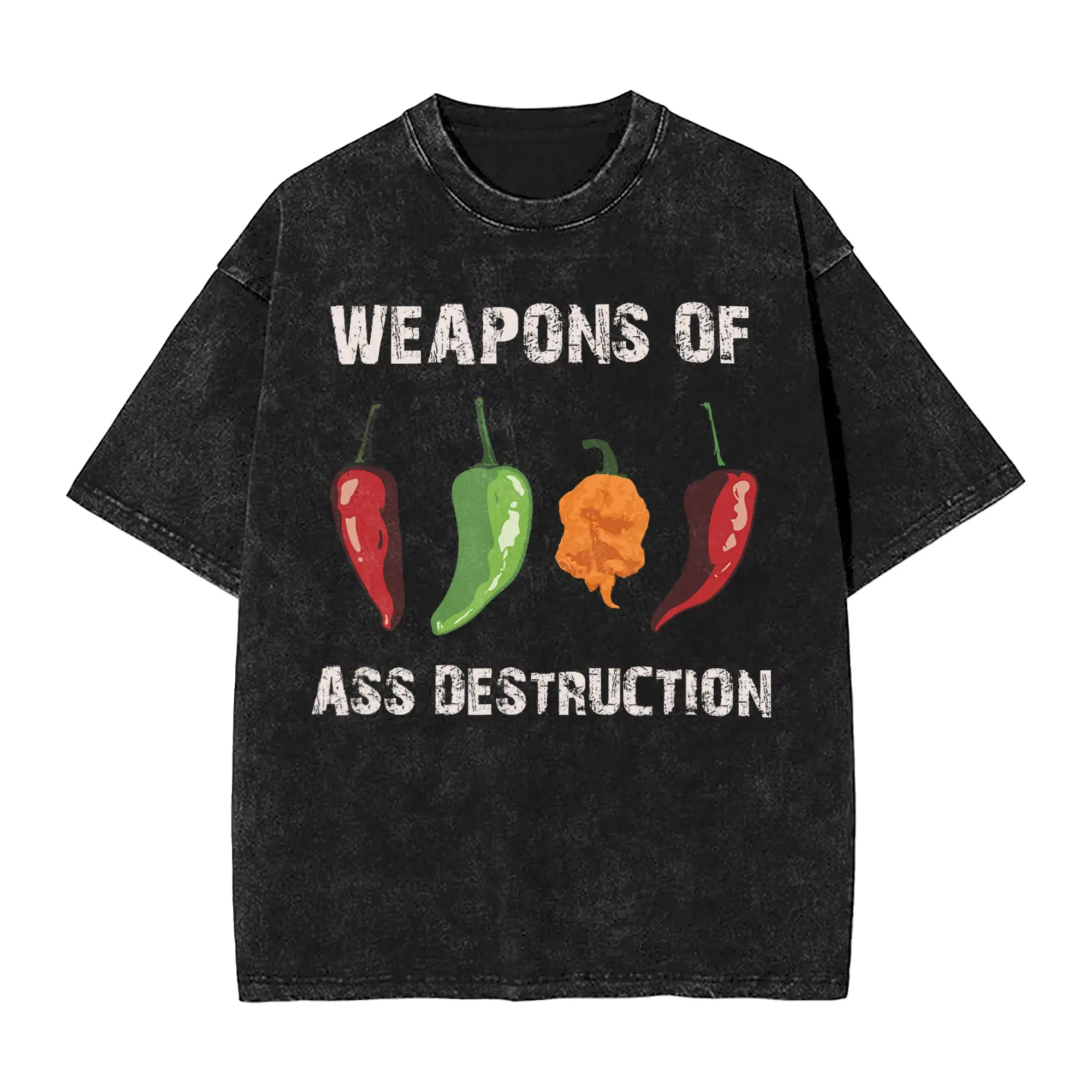 Funny Pepper Chili Head Spicy hot Foods Men T Shirts Washed Humor Tees Short Sleeve Crewneck T-Shirts Cotton Graphic Print Tops