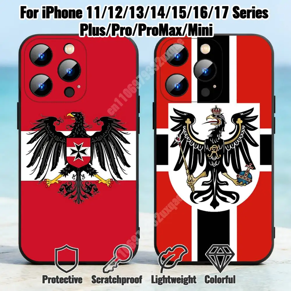 

Prussian Imperial Eagle Flag Phone Case for iPhone 17 16 Pro Plus Air 15 14 Max Mini 12 11 Soft Shockproof Cover