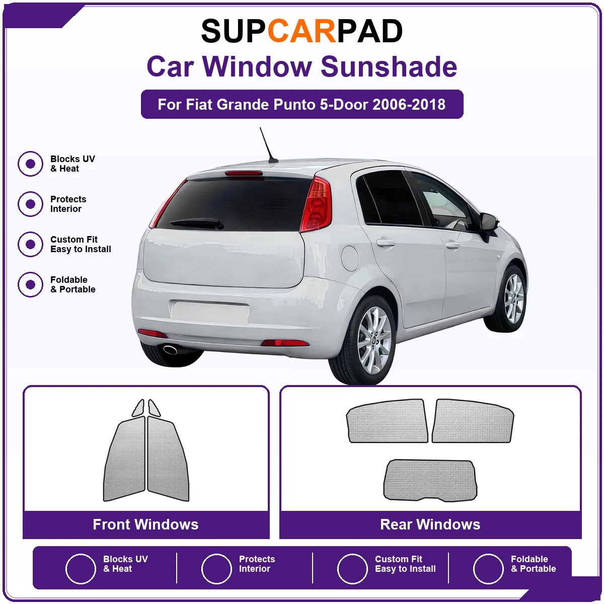 For Fiat Grande Punto 5-Door 2006-2018 Pre‑Cut Auto Window Sunshade Anti‑UV Car Sun Visor Protector