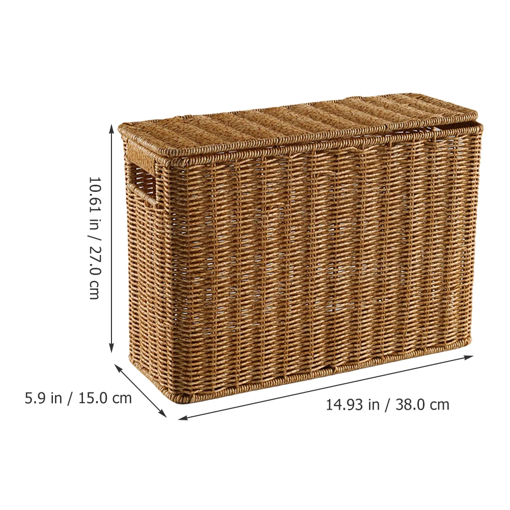 Wicker Storage Baskets Lids Rectangular Woven Shelf Baskets Rattan Storage Bins Laundry Hamper Magazine Basket Narrow