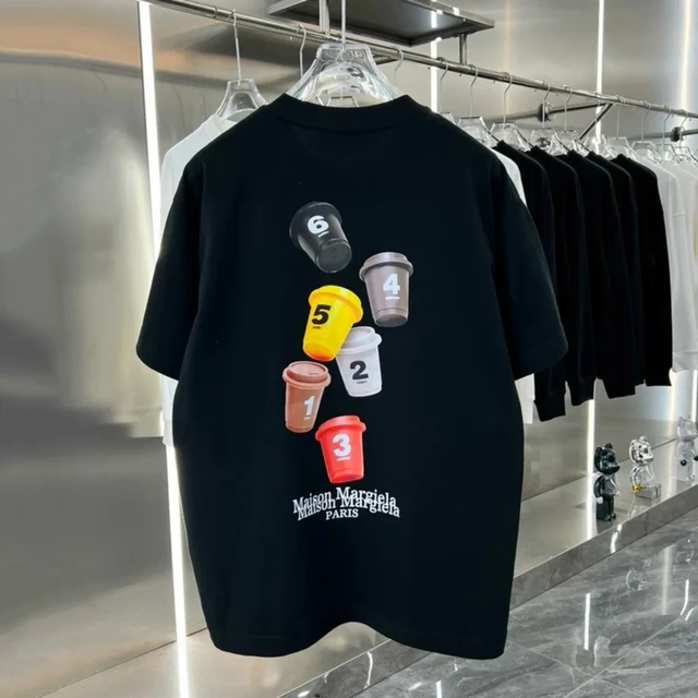 Margiela Style Short Sleeve T-shirt Men's and Women's Coffee Cups  Alphanumeric Logo Casual Fashion New Trend - AliExpress