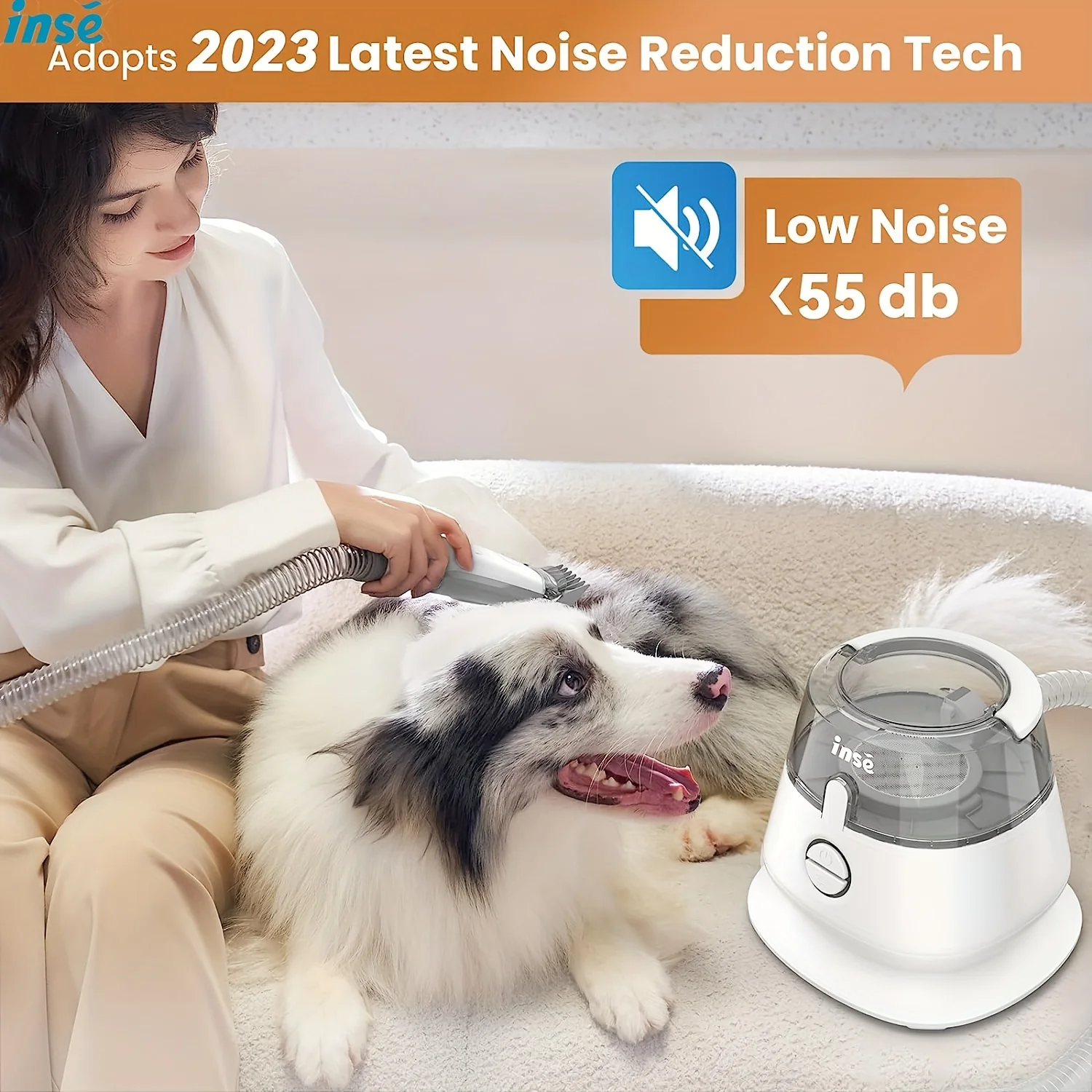 INSE P20 Pet Grooming ชุด 5-in-1 เครื่องมือ Low Noise Dog Hair เครื่องดูดฝุ่น 17KPa ดูดที่มีประสิทธิภาพสําหรับได้อย่างง่ายดายสัตว์เลี้ยงกําจัดขน