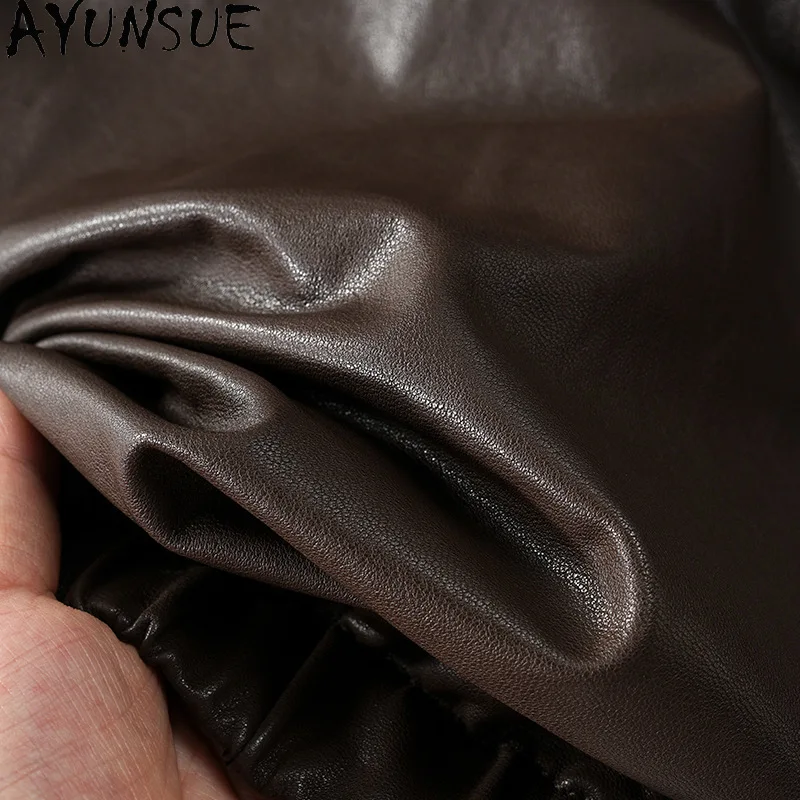 AYUNSUE Echtes Leder Jacke Frauen Echt Schaffell Frauen Mantel Frühling Herbst Kleidung 2025, Gemüse Bräunung Jaqueta De Couro