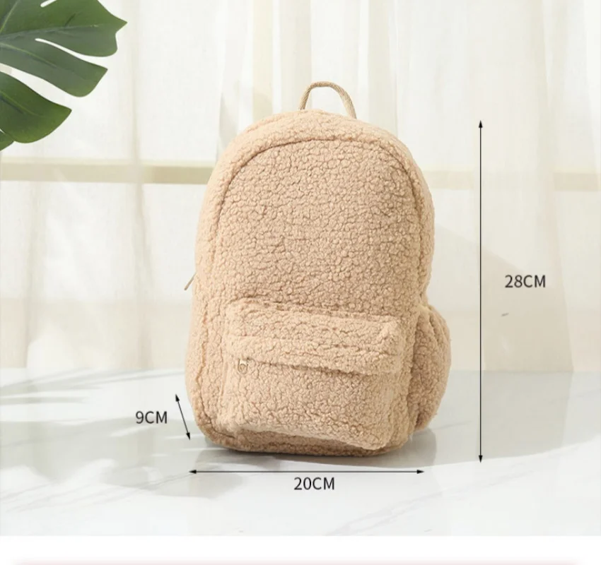 Sac à dos en laine d'agneau personnalisé pour femme, grande capacité, sac en peluche, nom personnalisé, dessin animé pour enfants, cartable mignon