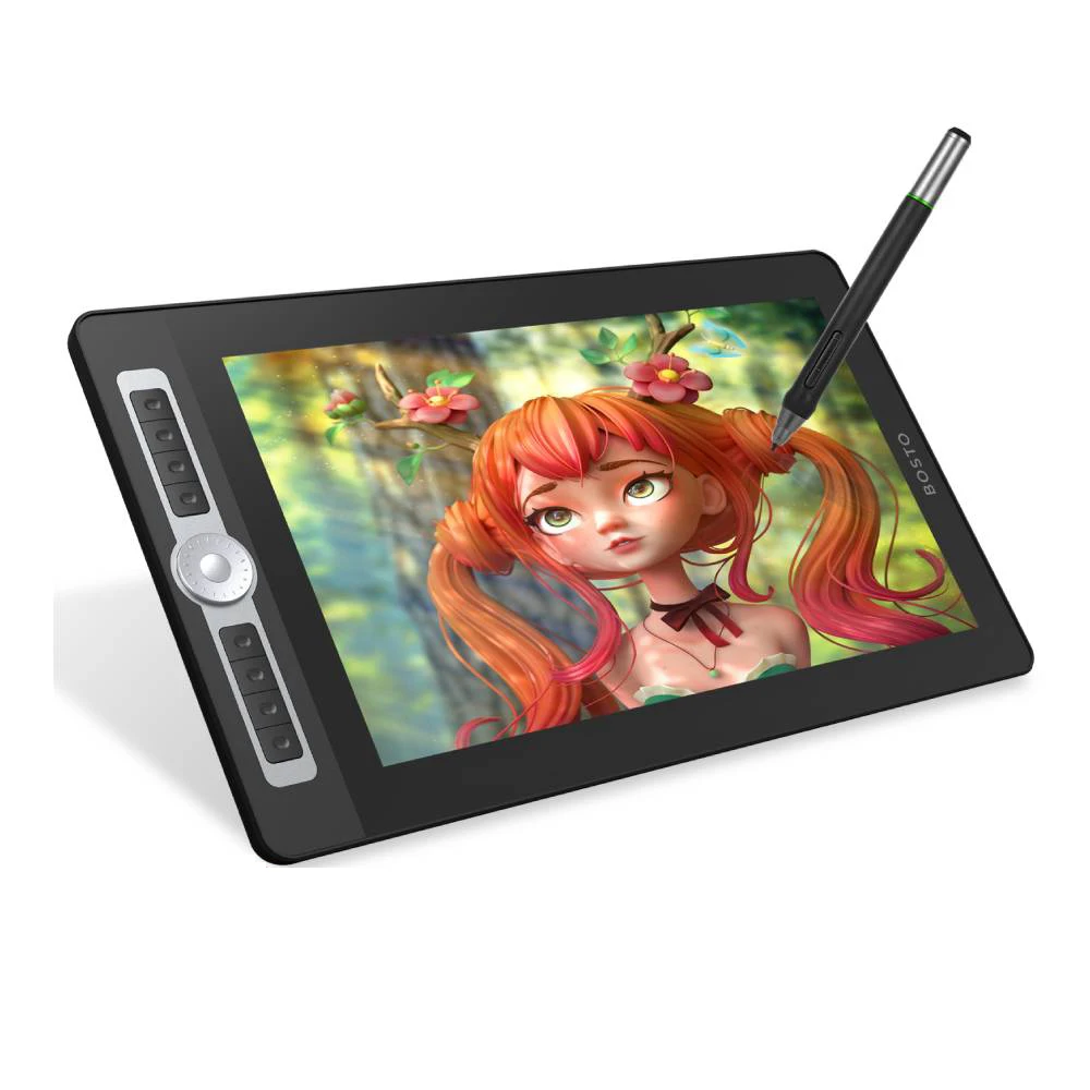 

BOSTO 16HD Pro 15.6 Inch H-IPS LCD Graphics Drawing Tablet Display Digital Art Drawing Pad 8192 Pressure Level Battery-free Pen